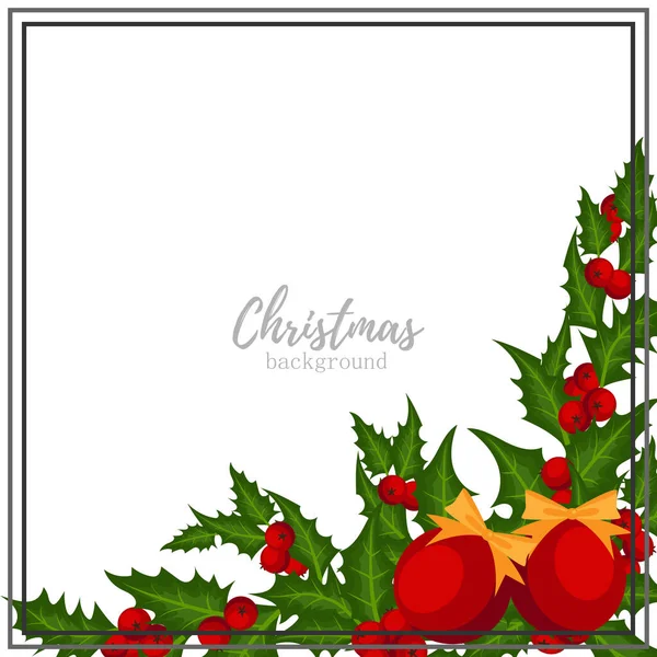 Weihnachtszeit Hintergrund Von Stechpalmen Zweige Und Weihnachtskugel Mit Gelben Bändern — Stockvektor