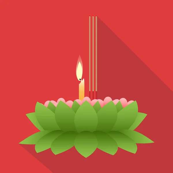 Ένα Krathong Πράσινο Χρώμα Κερί Και Θυμίαμα Για Loy Krathong — Διανυσματικό Αρχείο