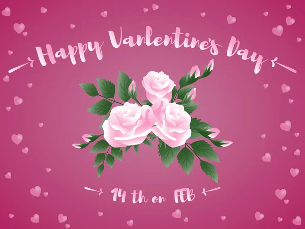 Valentijnsdag Achtergrond Van Roze Roos Bloemen Takken Roze Achtergrond Met — Stockvector
