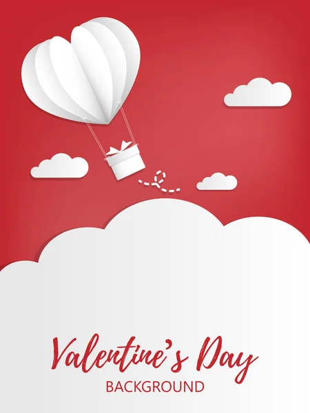 Día San Valentín Fondo Globo Aerostático Forma Corazones Con Nubes — Vector de stock