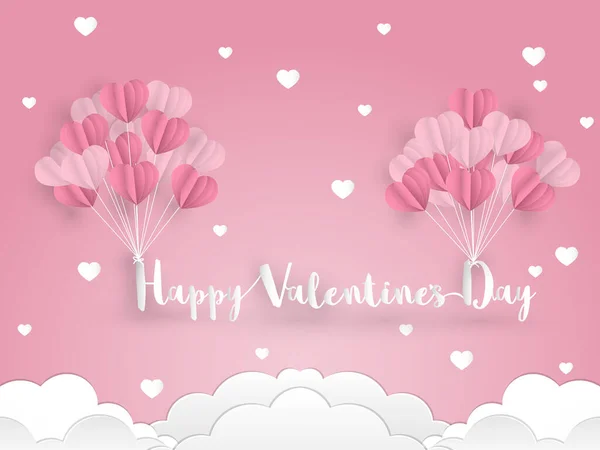 Roze Toon Kleur Ballonnen Een Hartvorm Drijvend Met Happy Valentines — Stockvector