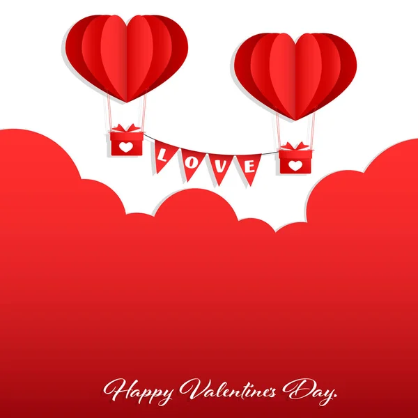 Día San Valentín Fondo Globos Aire Caliente Forma Corazón Con — Vector de stock