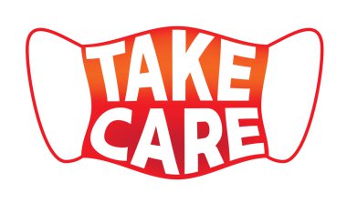 Beyaz arkaplanda mesajlı kırmızı tıbbi maske