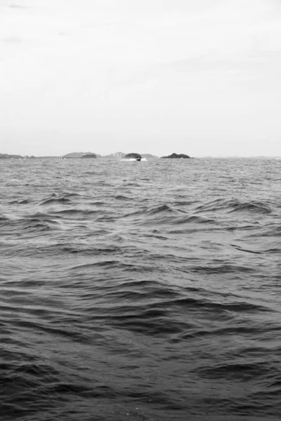 Barco Velocidad Conducción Océano Blanco Negro Tono — Foto de Stock