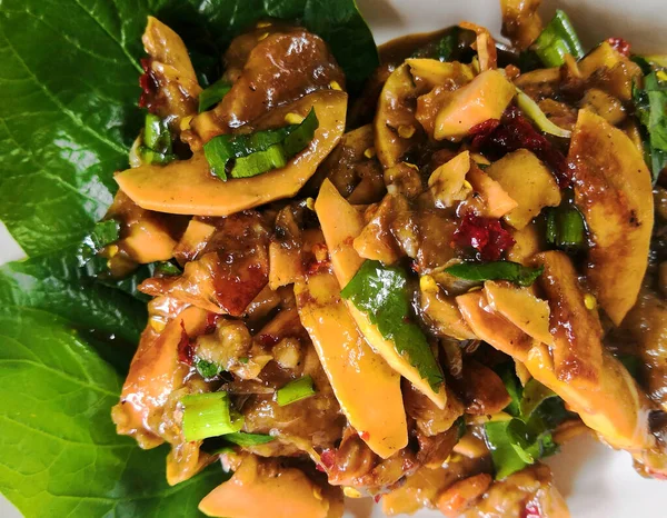 Santol Salade Épicée Mélangée Avec Nam Poo Chili Coller Style — Photo