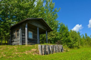 Yaz ormanında eski beyaz tahta köprü