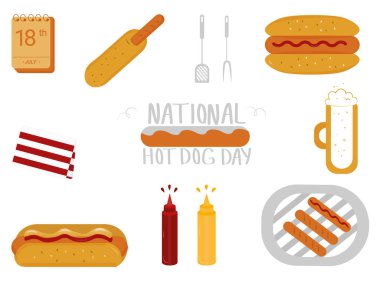 Ulusal Sosisli Günü kutlama afişi tasarımı ve ikon yiyecekleri