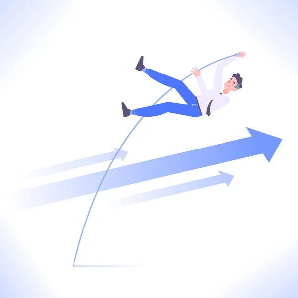 Business Achievement Goal Concept Businessman Jumps Rising Arrows Vector Illustration — Stock Vector
