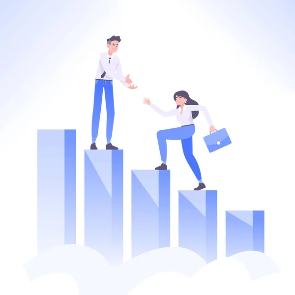 Segítő Kéz Koncepció Üzletember Segít Üzletasszonynak Lépcsőt Mászni Segítségnyújtás Kollégának — Stock Vector