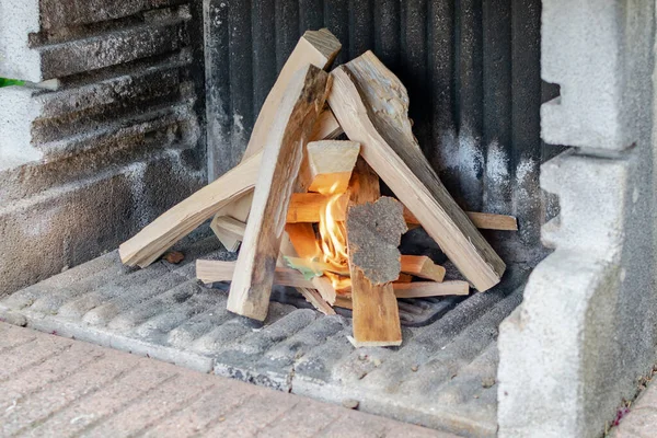 Firewood Piled Starting Burn — Stock Photo, Image