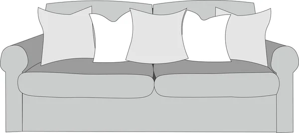 Illustration Vektor Eines Sofas Mit Fünf Isolierten Kissen — Stockvektor