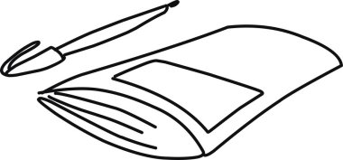 Notlar için kalem ve defter. El çizimi vektör çizimi. Doodle tarzında şirin resimler. Rahatlığı ve ev sıcaklığını sembolize ediyorlar. Eğitim, okuma, günlüğüme yazma.