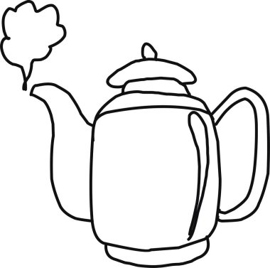 Çay ya da kahve demliği. Tek elle çizilmiş karalama vektör çizimi. Doodle tarzında şirin resimler. Rahatlığı ve ev sıcaklığını sembolize ederler..