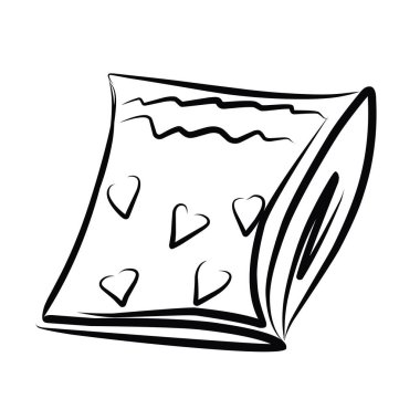 Dekoratif yastık. Yastık. Ev hayatı ve konforla ilgili bir setten elde çizilmiş vektör resmi. Bir sürü ev eşyası ve mobilya var. Doodle tarzı. Ayrı çizimler.