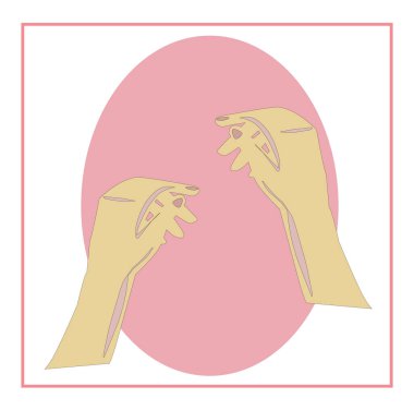 Beyaz ve renkli arka planda güzel ellerin vektör görüntüsü. Masaüstü aksesuarları, dizüstü bilgisayarlar, dizüstü bilgisayarlar için izole edilmiş resimler.