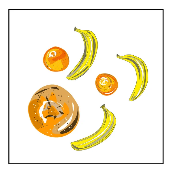 Arancione Pompelmo Banane Immagini Isolate Frutta Sfondo Bianco Una Serie — Vettoriale Stock