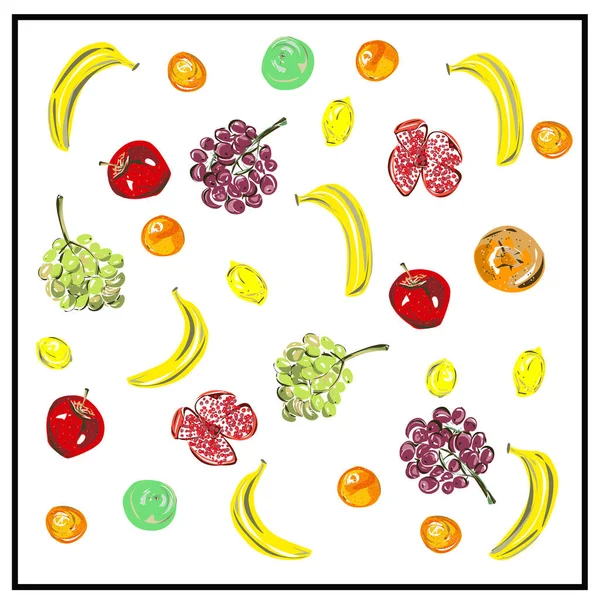 Muster Eine Reihe Von Frischen Früchten Isoliertes Bild Von Früchten — Stockvektor