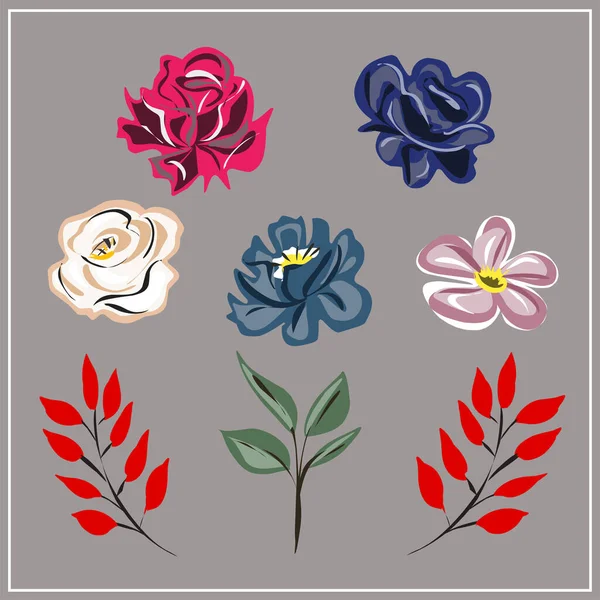 Векторный Цветочный Букет Садовые Розы Ветки Листья Свадебный Вектор Карты — стоковый вектор