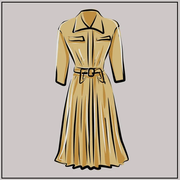 Μπεζ Φόρεμα Βασική Γκαρνταρόμπα Ενός Μινιμαλιστή Φθινοπωρινά Ρούχα Έτοιμοι Μεμονωμένο — Διανυσματικό Αρχείο