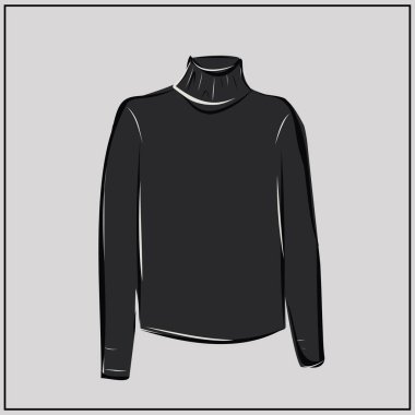 Klasik siyah balıkçı yaka. Süveter. Büyük boy. Moda. Bir minimalistin temel gardırobu. Sonbahar giysileri. Hazır ol. İzole vektör nesnesi.