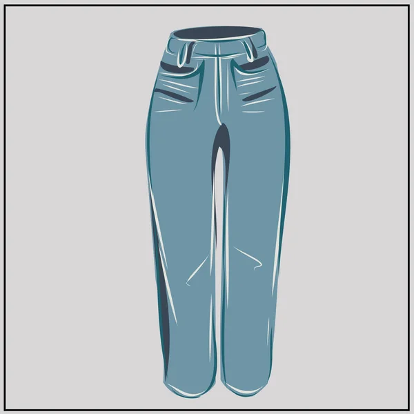 Calça Jeans Azul Uma Ganga Clássica Grande Demais Moda Guarda — Vetor de Stock