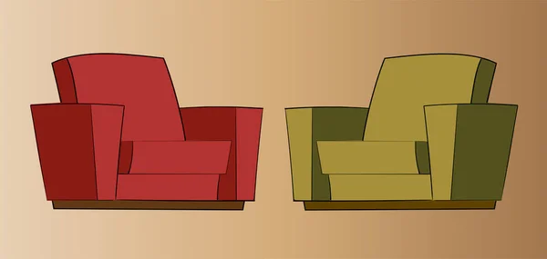 家具套件 舒适的内部 采购产品衣橱 红色和黄色的扶手椅 绿色扶手椅 绿色沙发 木制家具 分离的向量对象 可按比例调整和重新安排 — 图库矢量图片