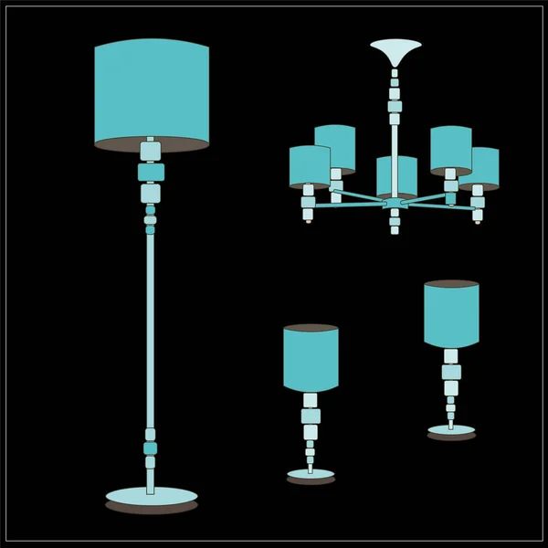 Lampes Classiques Turquoise Avec Belles Nuances Classique Ensemble Lampes Palais — Image vectorielle