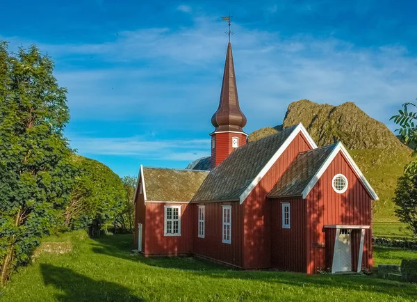 Okouzlující Kostel Flakstad Lofted Islands Norsko — Stock fotografie