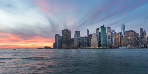Manhattans Finansdistrikt Skyline Natten Från Brooklyn Bridge Park New York — Stockfoto