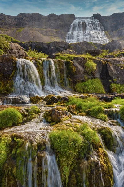 Cachoeiras Dynjandi Também Conhecidas Como Fjallfoss Uma Série Cachoeiras Nos — Fotografia de Stock