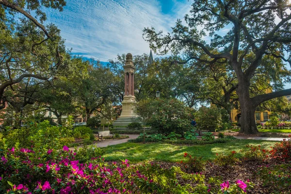 Charming parklike square (one of twenty two such squares) in the historic district of Savannah, Georgia, USA