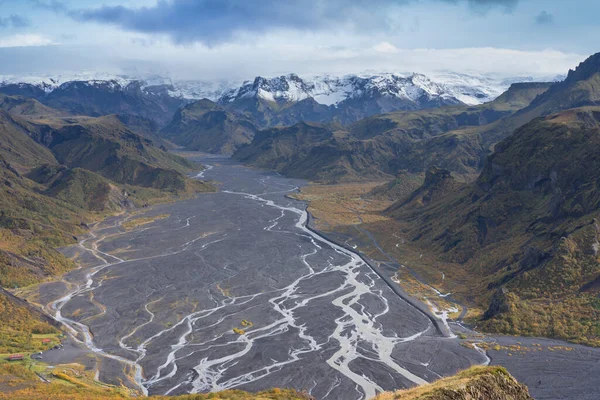 Thorsmork Una Cresta Montañosa Entre Los Glaciares Tindfjallajokull Eyjafjallajokull Sur — Foto de Stock