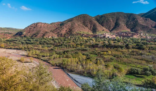 Paisagens Vale Ourika Marrocos Vale Fértil Nas Sombras Das Montanhas — Fotografia de Stock