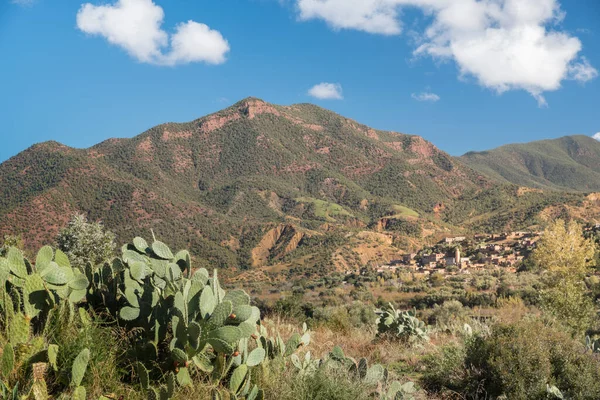 Ourika Valley Landschappen Marokko Vruchtbare Vallei Schaduw Van Sneeuw Bedekte — Stockfoto