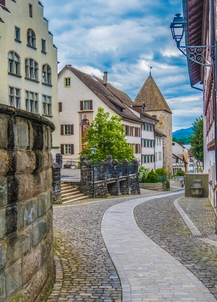 Rapperswil, on the riviera of the upper Lake Zurich (Obersee), Sankt Gallen, Switzerland. The medieval old town with quaint alleys is particularly charming.