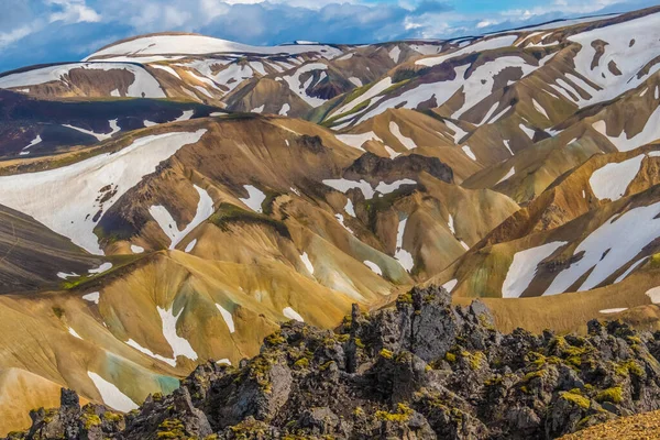 Landmannalaugars Fantastiska Landskap Naturreservatet Fjallabak Vid Kanten Laugahraun Lavafältet Islands — Stockfoto
