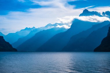 Brunnen, Canton, Schwyz, İsviçre 'den Lucerne Gölü manzarası