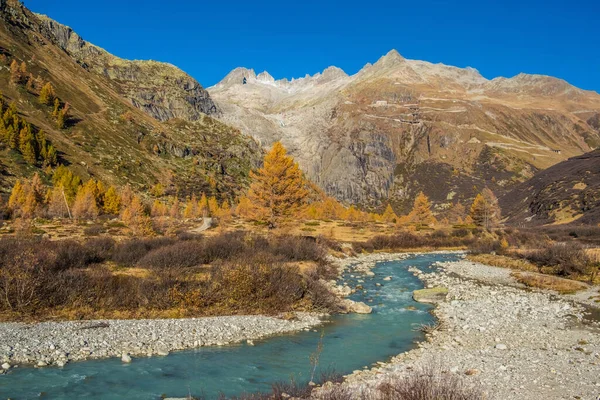 Rhone Ledovec Švýcarských Alpách Pramen Řeky Rhone Jeden Hlavních Přispěvatelů — Stock fotografie