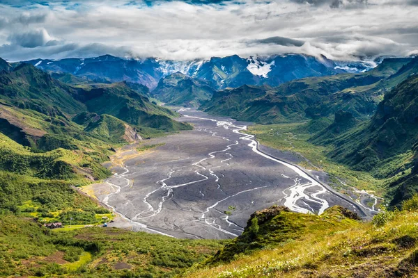 The dramatically beautiful and surreal landscapes of Throsmork in the Fjallabak Nature Reserve in the Highlands of Iceland. Marking the Southern end of the famous Laugavegur hiking trail.