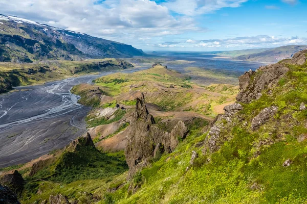 Dramaticky Krásná Surrealistická Krajina Throsmorku Islandské Vrchovině Jižním Konci Slavné — Stock fotografie