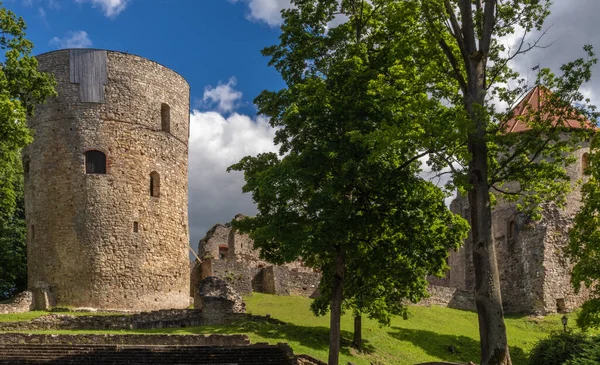 Zamek Cesis Jeden Najbardziej Znanych Średniowiecznych Zamków Łotwie Fundamenty Zamku — Zdjęcie stockowe