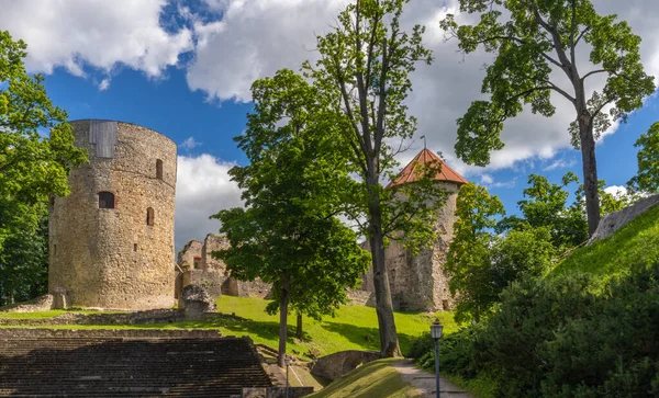 塞西城堡 拉脱维亚最具标志性的中世纪城堡之一 这座城堡的地基是800年前由利沃尼亚的刀剑兄弟建造的 — 图库照片