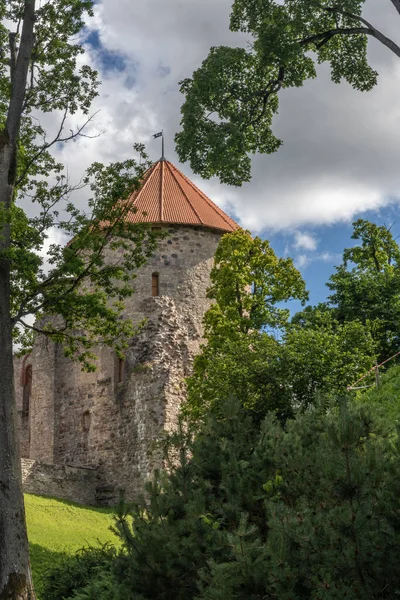 Zamek Cesis Jeden Najbardziej Znanych Średniowiecznych Zamków Łotwie Fundamenty Zamku — Zdjęcie stockowe