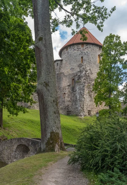 塞西城堡 拉脱维亚最具标志性的中世纪城堡之一 这座城堡的地基是800年前由利沃尼亚的刀剑兄弟建造的 — 图库照片