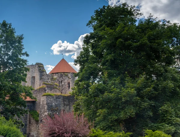 Zamek Cesis Jeden Najbardziej Znanych Średniowiecznych Zamków Łotwie Fundamenty Zamku — Zdjęcie stockowe