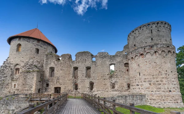 Zamek Cesis Jeden Najbardziej Znanych Średniowiecznych Zamków Łotwie Fundamenty Zamku — Zdjęcie stockowe