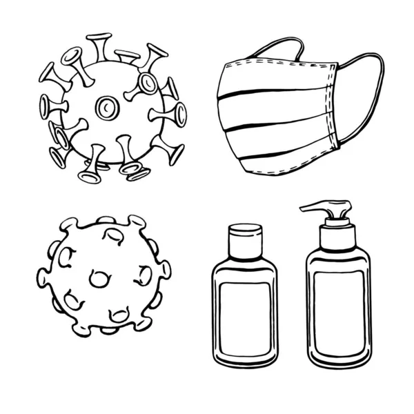 Set Prodotti Igiene Personale Prevenzione Delle Infezioni Virali Immagine Lineare — Foto Stock
