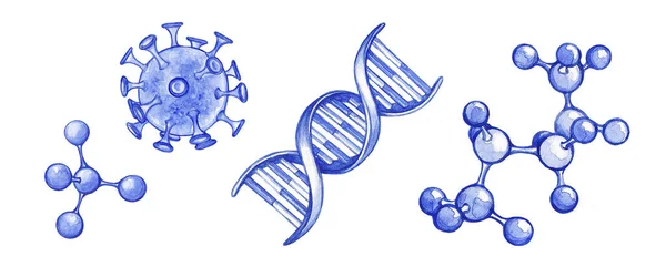 Illustration Eines Coronavirus Einer Dna Helix Und Eines Moleküls Auf — Stockfoto