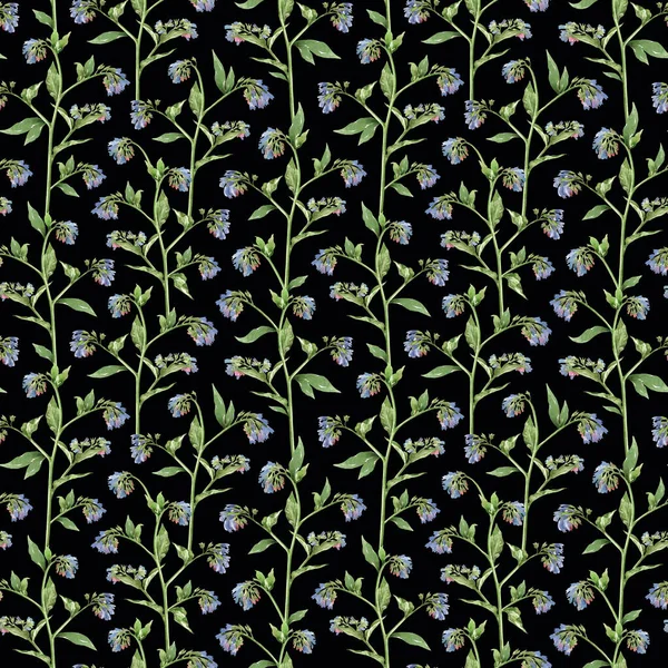 Bezešvé Květinové Vzory Nádhernými Květinami Listy Tmavém Pozadí Akvarel Botanický — Stock fotografie