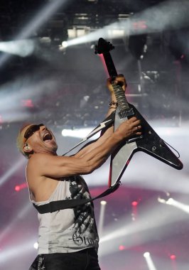 Rio de Janeiro, Brezilya, 4 Ekim 2019. Rock grubu Scorpions 'tan Rudolf Schenker Rio de Janeiro' da Rock 'ta bir konser sırasında.